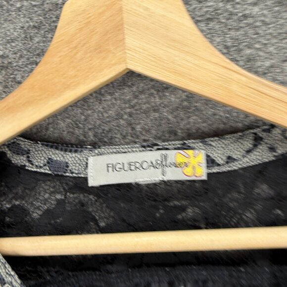 Figueroa & Flower Blouse Women M Medium Black Striped V-Neck 1/2 Button Sheer - Picture 3 of 6